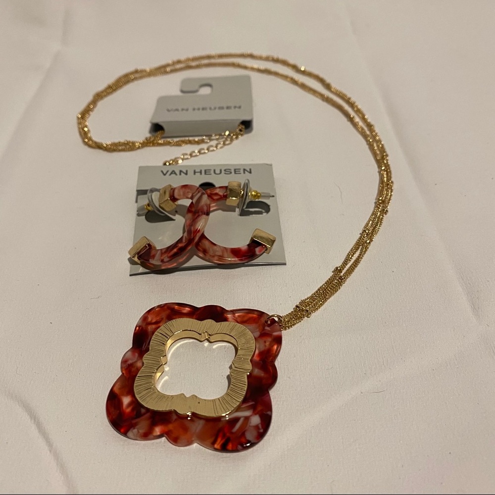 Van HEUSEN Long Necklace & Earring Set Fashion NWT Jewelry NEW Pink Gold - Picture 3 of 9